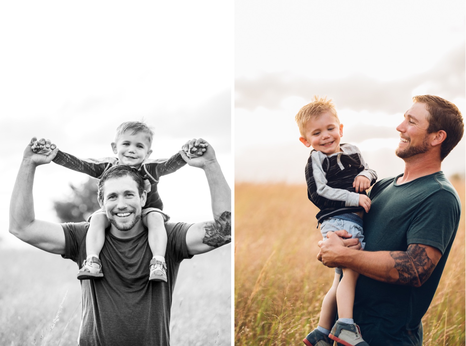 Minnesota father and child in a field during family portrait session 