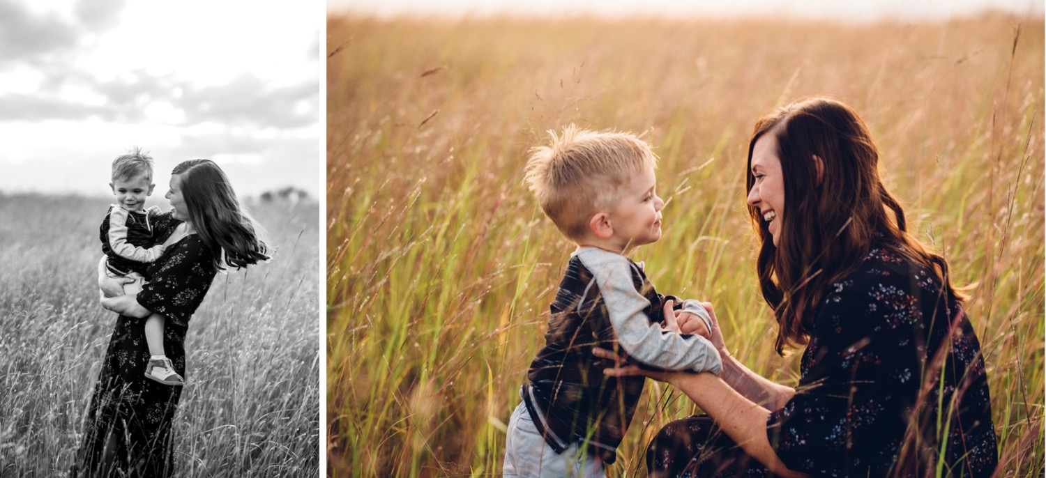 Minnesota mother and child in a field during family portrait session 