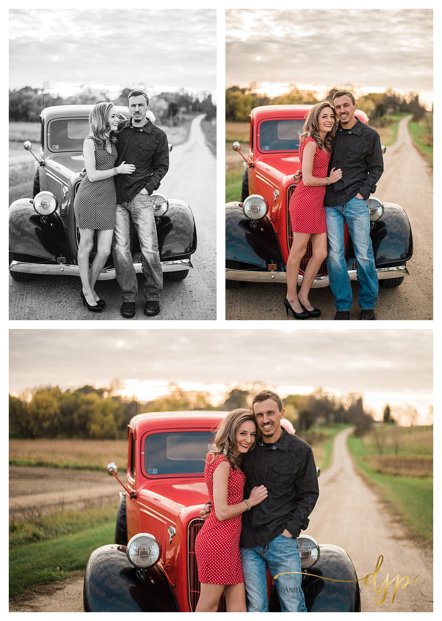 Central Minnesota vintage inspired classic car engagement session.