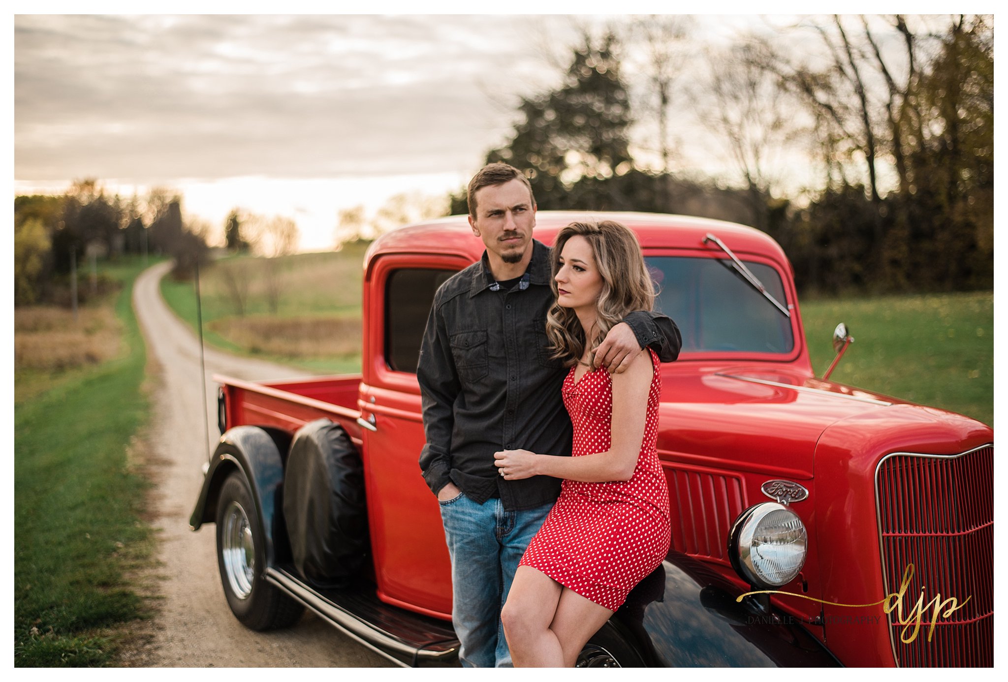 Central Minnesota vintage inspired classic car engagement session.