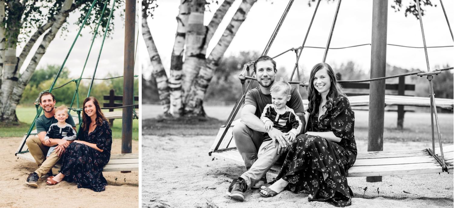 Family portrait in central minnesota on vintage merry go round. 